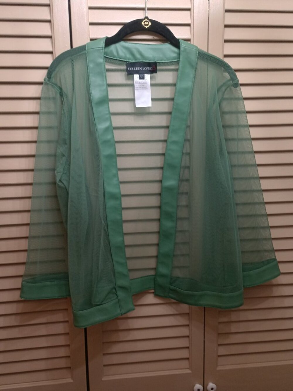 Colleen Lopez Green Mesh Topper with Faux Leather Trim Sz L